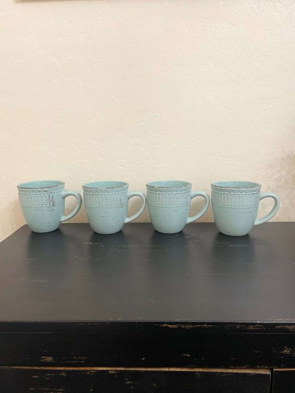 New Home Essential Mugs Cosenza Aqua Tiffany Blue Tan Set of 4